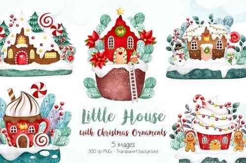Little House with Christmas Ornaments Clipart