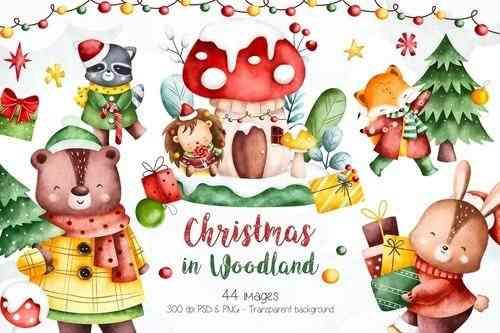 Christmas in Woodland Clipart