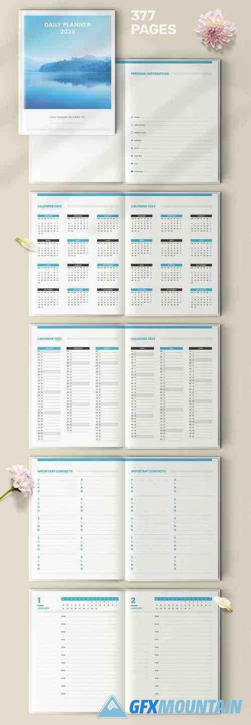 Daily Planner 2023 Layout with Blue Accents