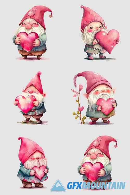 Valentine Gnome Holding Heart Bundle