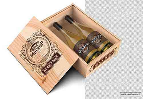 PSD wooden box with white wine bottles