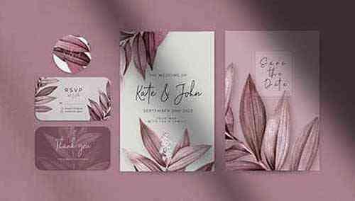 Beautiful wedding invitation stationery set decorated with leaves