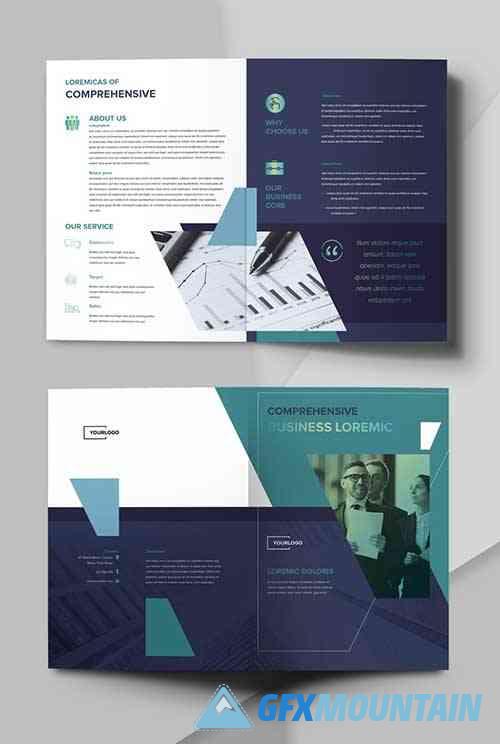 Bifold Brochure with Turquoise and Blue Accents and Geometric Elements