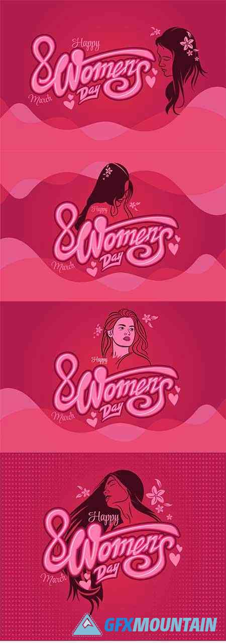 Vector happy women day greeting with beautiful woman