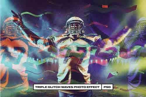 Triple Glitch Waves Photo Effect