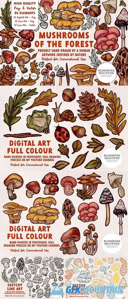 Mushrooms of the Forest Clipart Set