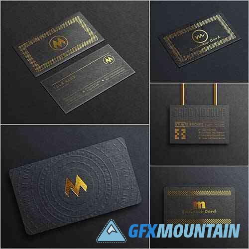 Luxury black psd business card mockup with realistic gold style