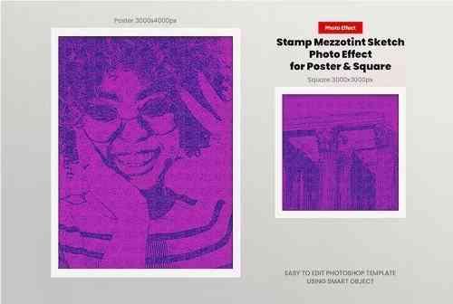 Stamp Mezzotint Sketch Photo Effect