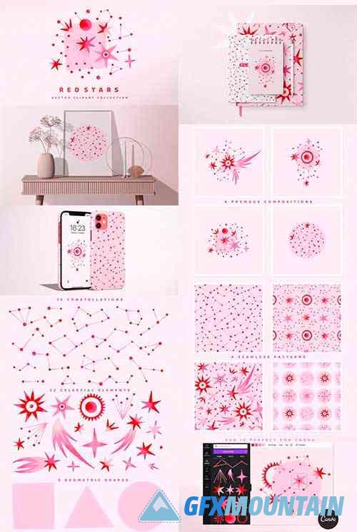 Red & Pink Red Stars - Vector Clipart Collection