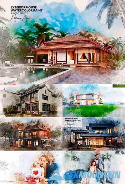 Exterior House Watercolor Painting