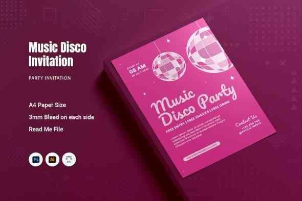 Music Disco Party Invitation