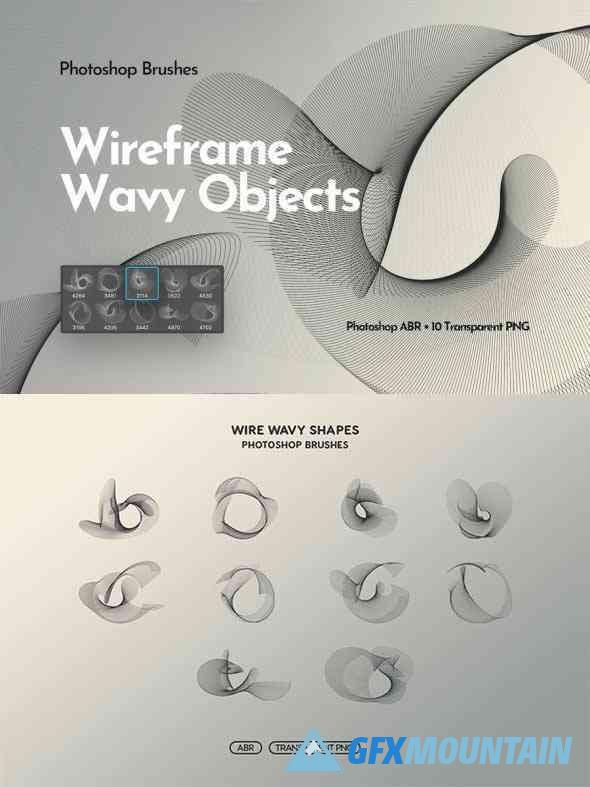 Wireframe Wavy Objects Photoshop Brushes