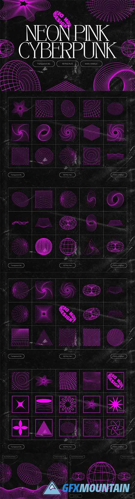 Neon Pink Cyberpunk PNG Shapes