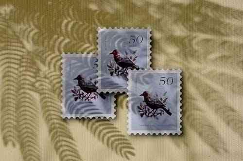 Scene of three postage stamps mockup