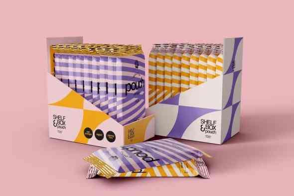 Box Packaging with Snacks Bar Mockup