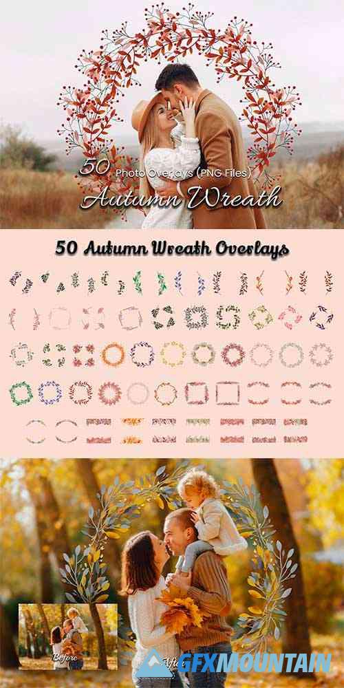 50 Autumn Wreath Overlays Fall PNGs