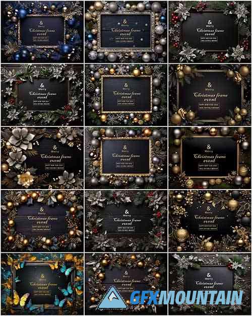 PSD merry christmas greeting in a frame background mockup