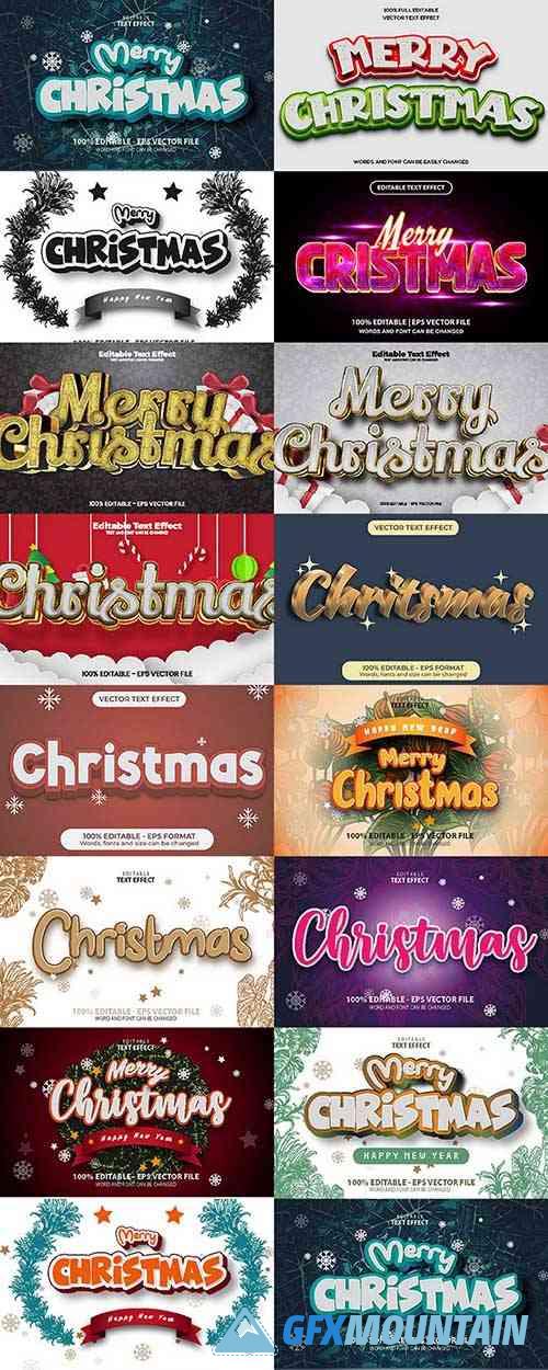 Vector Text Effect Merry Cristmas And Happy New Year