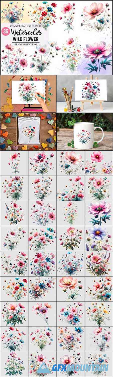 Watercolor Wildflowers Clipart Pack