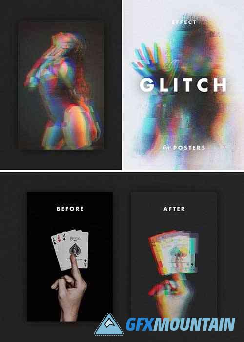 Poster Glitch Photo Effect Mockup
