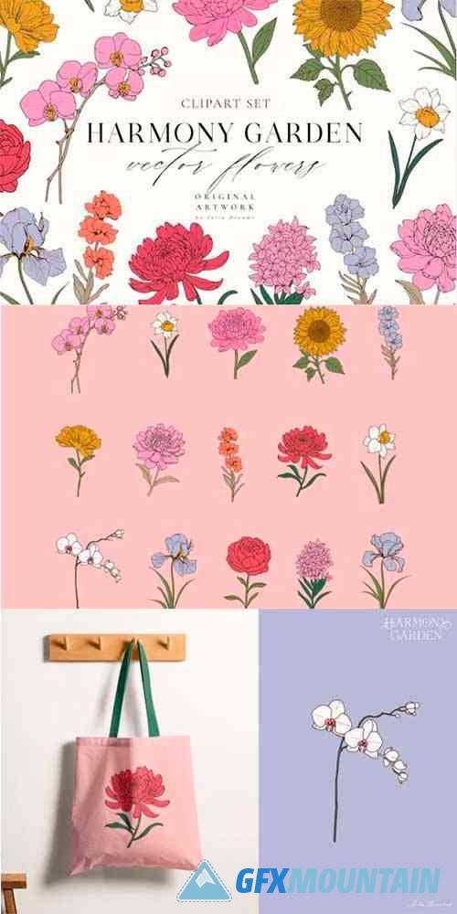 Harmony Garden Flowers SVG Clipart Set