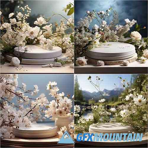 Floral Podium Display Mockup Overlays