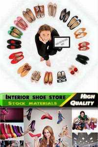 Buying shoes and interior shoe store Stock images