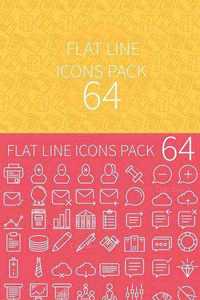 64 Flat Line Icons Pack
