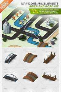 GraphicRiver - Map Icons and Elements - River and Road Kit