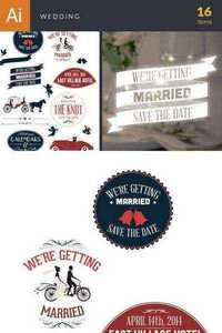 Wedding Typography Badge Vector Illustrations Pack 1