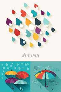 Stock: Card with umbrellas in flat design style