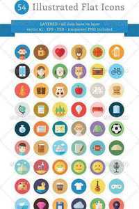 Graphicriver - 54 Illustrated Flat Icons 5947600