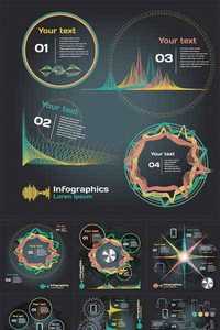Infographics with sound waves on a dark background
