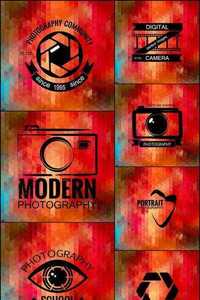 Vector Collection of Photography Logo Templates - Photocam Logotypes - Bright Colored Geometric Background