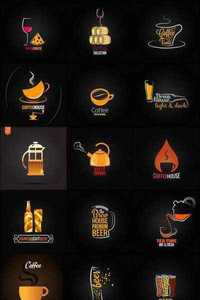 Collection of Different Vector Picture Coffee Drink Beer Logo a Background Flyer