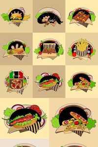 Set of illustrations. The fast-food meals.