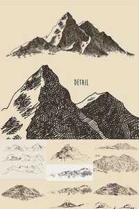 Mountains Engraving Illustration