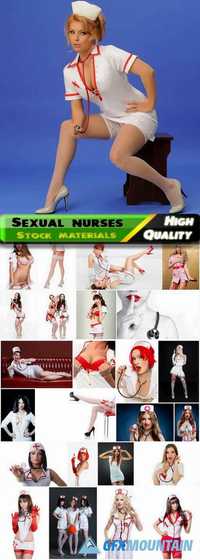 Role costume playing games and sexual nurses, erotic girls and woman Stock images