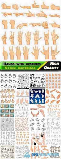 Man and woman and hands with different gestures, finger, fist in vector from stock
