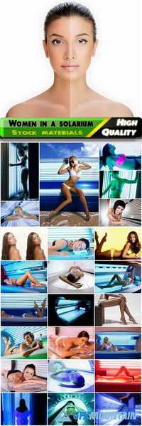 Beautiful women in a solarium and a girl with golden tan, SPA, selfcare Stock images