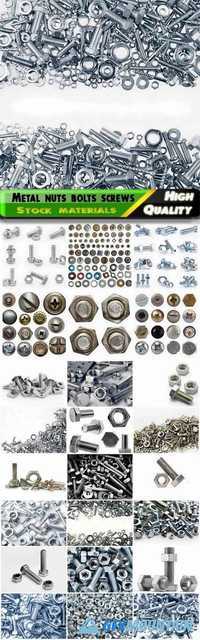 Chrome metal nuts bolts screws, hardware, washers Stock images