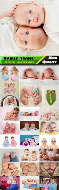 Cute newborn girls and boys, sleeping babies, baby in clothing of blue and pink tones Stock image