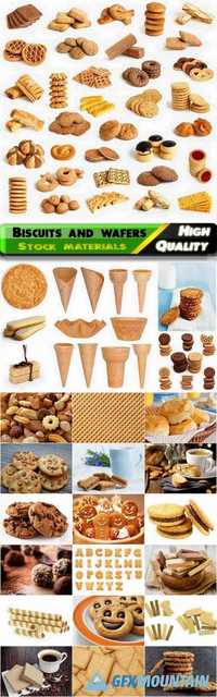 Delicious and sweet biscuits and wafers Stock images