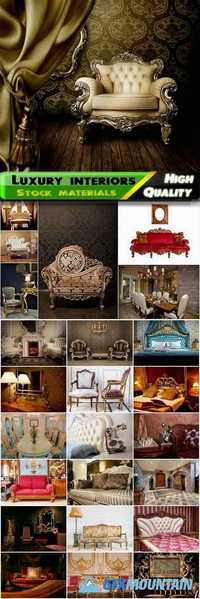 Luxury interiors with retro royal furniture, sofa, chair, room for receiving guests Stock images