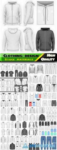 Different clothing and fashion design - shirt, T-shirt, turtleneck, sweater, pullover, shorts, breeches, pants, jeans, golf, cardigans, sleeveless, vest, jacket in vector from stock