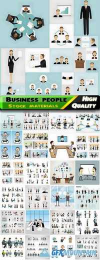 Set of businessmans and people at work in office, business meeting and boardroom, team in vector from stock
