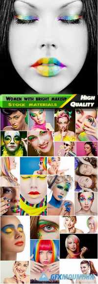 Beautiful woman and girls with colorful and bright makeup and hairstyle Stock images