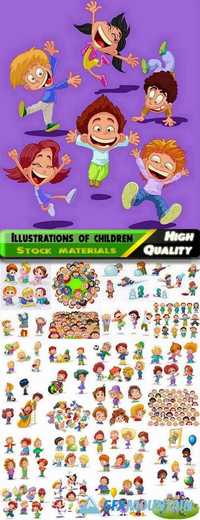 Illustrations happy and frolicking kids