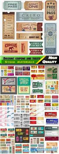 Discount coupons, gift cards, movie and theater tickets, tickets for concert , labels for sale and banners in vector from stock