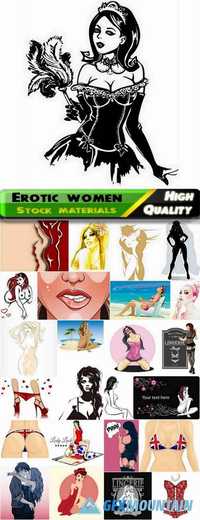 Sexual and erotic woman and girls nude and dressed in lingerie and corsets in vector from stock